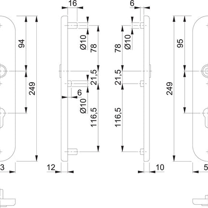 HOPPE Paire de plaques longues E3331/3310 mat F69 ( 3000209801 )