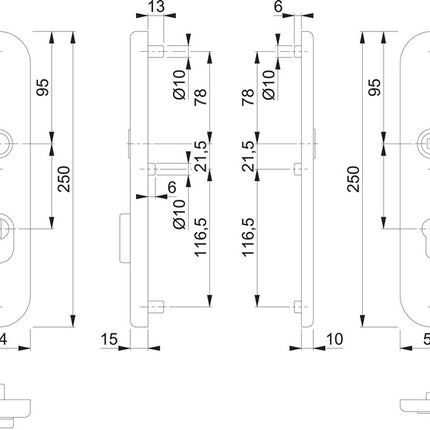 HOPPE Paire de plaques longues E3332ZA/3310 F1 / couleur argent F1 ( 3000209807 )