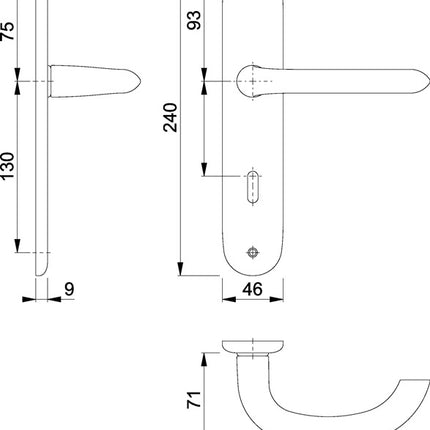 HOPPE Garniture à plaque longue Marseille 1138/273P aluminium F1 ( 3000252596 )