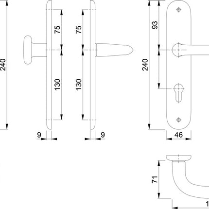 HOPPE Garniture à plaque longue Marseille 53/273P/1138 aluminium F1 ( 3000252629 )
