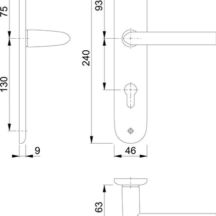 HOPPE Garniture à plaque longue Stockholm 1140/273P aluminium F1 ( 3000252599 )