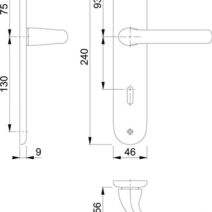 HOPPE Garniture à plaque longue Tôkyô 1710/273P aluminium F2 ( 3000252577 )