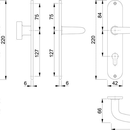 HOPPE Garniture à plaque longue Denver E58/302/1310Z acier inoxydable F69 ( 3000252653 )