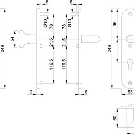 HOPPE Garniture de protection Utrecht E86G/3331A/3440/1444Z acier inoxydable F69 ( 3000220008 )