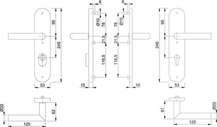 HOPPE Garniture coupe-feu Amsterdam FS-E1400F/3332ZA/33310 Acier inoxydable F69 D/D ( 3000220045 )
