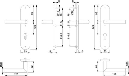 HOPPE Garniture coupe-feu Amsterdam FS-E1400F/3331/3310 Acier inoxydable F69 D/D ( 3000220046 )