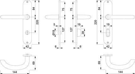 HOPPE Garniture à plaque longue Marseille E1138Z/302 Acier inoxydable F69 ( 3000252287 )