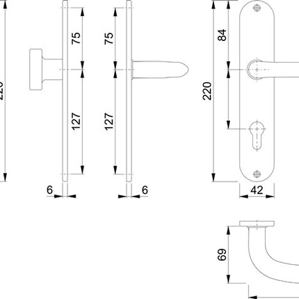 HOPPE Garniture à plaque longue Marseille E58/302/1138Z Acier inoxydable F69 ( 3000252288 )