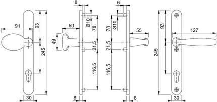 HOPPE Garniture de porte profilée New York 76G/3346/1810 aluminium F1 ( 3000203628 )