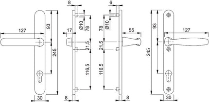 HOPPE Garniture de porte profilée New York 099KH/3346/1810 aluminium F1 ( 3000203644 )