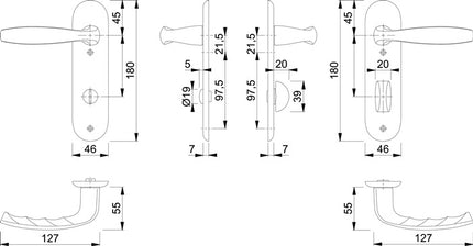 HOPPE Garniture à plaque courte New York 1810/273KP aluminium F1 ( 3000203556 )