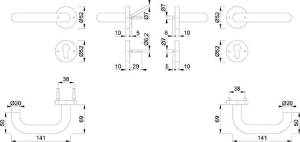 HOPPE Garniture coupe-feu Paris FS-E138/42H/42HS acier inoxydable F69 D/D ( 3000203108 )
