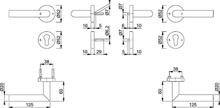 HOPPE Garniture coupe-feu Amsterdam FS-E58/42H/42HS/1400 Acier inoxydable F69 D/K ( 3000203123 )