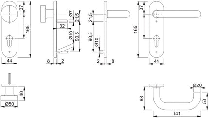 Garniture HOPPE à plaque courte Paris E58/353K/138Z acier inoxydable F69 ( 3000203015 )