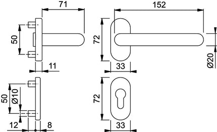 HOPPE Garniture coupe-feu Paris FS-138GF/55/55S aluminium F1-2 D/D ( 3000251146 )