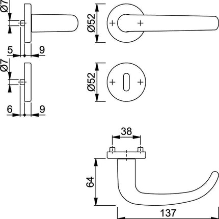 HOPPE Garniture à rosette San Francisco 1301/42KV/42KVS aluminium F1 ( 3000202000 )