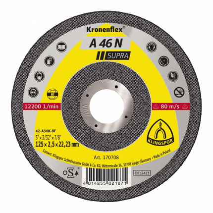 KLINGSPOR Disque à tronçonner A 46 N Supra D125x2,5 mm contre-coudé ( 4000841037 )