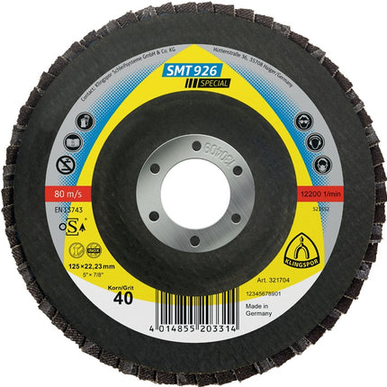 KLINGSPOR Roue à lamelles SMT 926 Special Ø 125 mm Granulométrie 40 6° bombé ( 8000352215 )