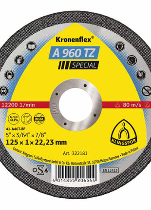 KLINGSPOR Disque à tronçonner A 960 TZ Special D115x1 mm droit ( 4000843409 )