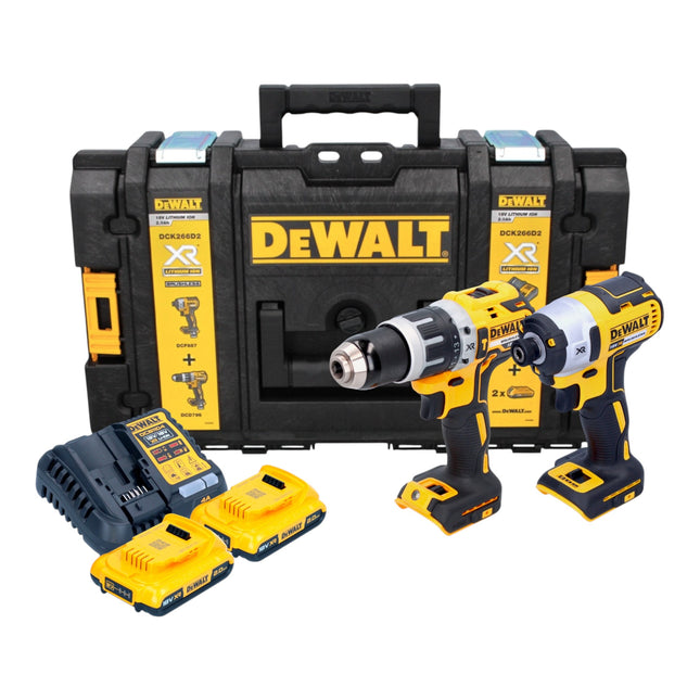 DeWalt DCK 266 D2 Pack 2 machines 18 V Li-Ion. DCF 887 Visseuse à chocs sans fil + DCD 796 Perceuse à percussion + 2 x Batteries DCB 183 2,0 Ah + Chargeur DCB 113 avec Boîtier