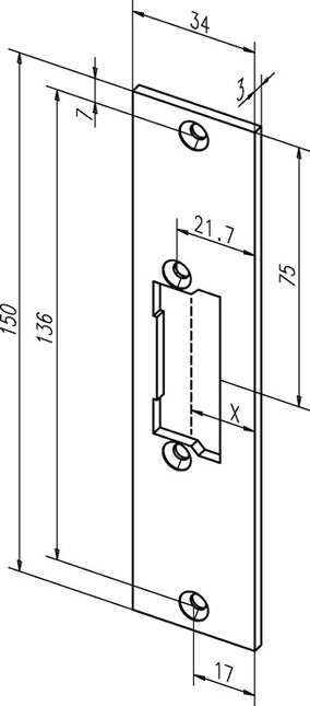 Gâche plate ASSA ABLOY 21C acier inoxydable mat à bord ( 3324034003 )