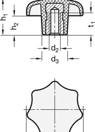 Mango en estrella GANTER DIN 6336 con casquillo roscado (4601000859)
