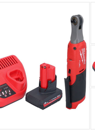 Milwaukee M12 FHIR14-501 Akku Ratsche 12 V 47 Nm 1/4" Brushless + 1x Akku 5,0 Ah + Ladegerät