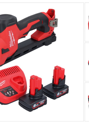 Grapadora a batería Milwaukee M12 BCST-602 12 V 19 x 25,4 mm + 2x baterías 6,0 Ah + cargador