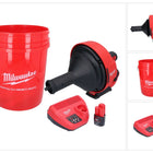 Appareil de nettoyage de tuyaux sur batterie Milwaukee M12 BDC8-201C 12 V + 1x batterie 2,0 Ah + chargeur + spirale + seau
