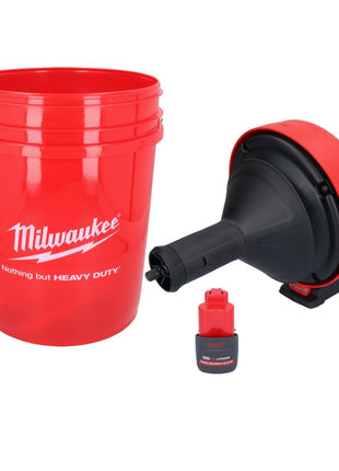 Appareil de nettoyage de tuyaux sur batterie Milwaukee M12 BDC8-251C 12 V + 1x batterie 2,5 Ah + spirale + seau - sans chargeur