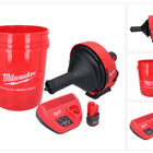 Appareil de nettoyage de tuyaux sur batterie Milwaukee M12 BDC8-251C 12 V + 1x batterie 2,5 Ah + chargeur + spirale + seau