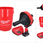Appareil de nettoyage de tuyaux sur batterie Milwaukee M12 BDC8-401C 12 V + 1x batterie 4,0 Ah + chargeur + spirale + seau
