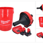 Appareil de nettoyage de tuyaux sur batterie Milwaukee M12 BDC8-402C 12 V + 2x batteries 4,0 Ah + chargeur + spirale + seau