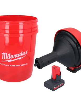 Appareil de nettoyage de tuyaux sur batterie Milwaukee M12 BDC8-501C 12 V + 1x batterie 5,0 Ah + spirale + seau - sans chargeur