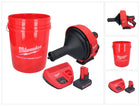 Appareil de nettoyage de tuyaux sur batterie Milwaukee M12 BDC8-501C 12 V + 1x batterie 5,0 Ah + chargeur + spirale + seau