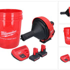 Appareil de nettoyage de tuyaux sur batterie Milwaukee M12 BDC8-502C 12 V + 2x batteries 5,0 Ah + chargeur + spirale + seau