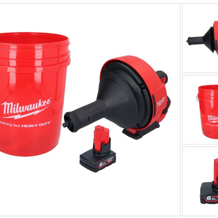 Appareil de nettoyage de tuyaux sur batterie Milwaukee M12 BDC8-601C 12 V + 1x batterie 6,0 Ah + spirale + seau - sans chargeur