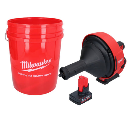 Appareil de nettoyage de tuyaux sur batterie Milwaukee M12 BDC8-601C 12 V + 1x batterie 6,0 Ah + spirale + seau - sans chargeur
