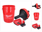 Limpiador de tuberías a batería Milwaukee M12 BDC8-601C 12 V + 1x batería 6,0 Ah + cargador + espiral + cubo