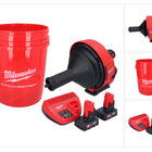 Appareil de nettoyage de tuyaux sur batterie Milwaukee M12 BDC8-602C 12 V + 2x batteries 6,0 Ah + chargeur + spirale + seau