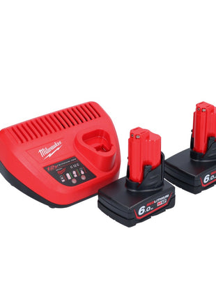 Limpiador de tuberías a batería Milwaukee M12 BDC8-602C 12 V + 2x baterías 6,0 Ah + cargador + espiral + cubo