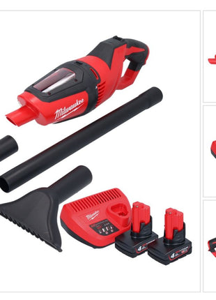 Aspirateur à batterie Milwaukee M12 HV-402 12 V + 2x batteries 4,0 Ah + chargeur