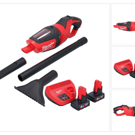 Aspirateur à batterie Milwaukee M12 HV-602 12 V + 2x batteries 6,0 Ah + chargeur