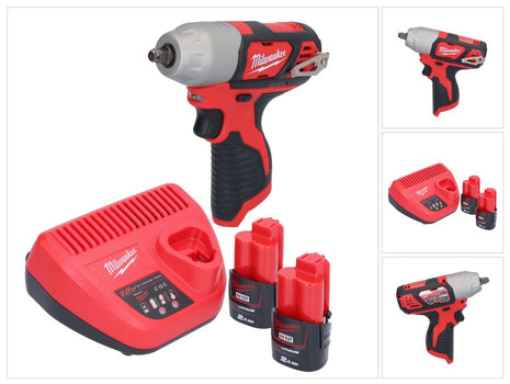 Milwaukee M12 BIW38-202 Clé à choc sans fil 12 V 135 Nm 3/8 + 2x batterie 2,0 Ah + chargeur