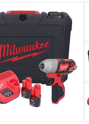 Milwaukee M12 BIW38-202C Clé à choc sans fil 12 V 135 Nm 3/8 ( 4933443899 ) + 2x batterie 2,0 Ah + chargeur + coffret