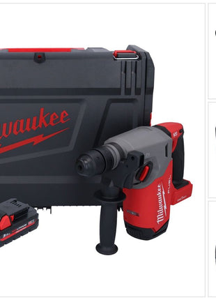 Marteau combiné à batterie Milwaukee M18 ONEFHX-301X 18 V 2,5 J SDS-Plus brushless + 1x batterie 3,0 Ah + boîtier HD - sans chargeur