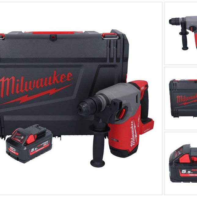 Milwaukee M18 ONEFHX-551X marteau combiné sans fil 18 V 2,5 J SDS-Plus Brushless + 1x batterie 5,5 Ah + HD-Box - sans kit chargeur