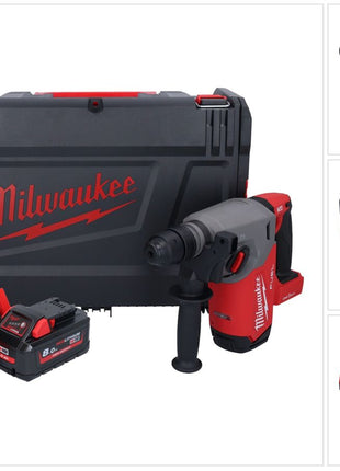 Martillo combinado a batería Milwaukee M18 ONEFHX-801X 18 V 2,5 J SDS-Plus sin escobillas + 1x batería 8,0 Ah + cargador + caja HD