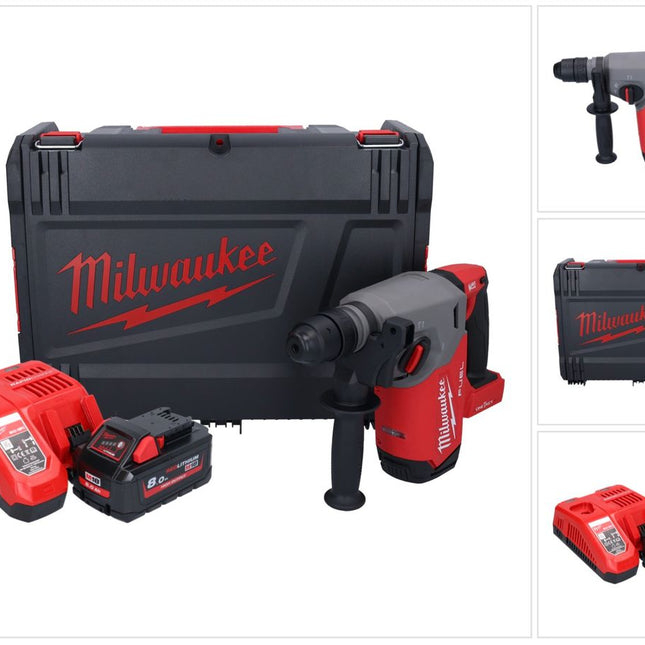 Marteau combiné à batterie Milwaukee M18 ONEFHX-801X 18 V 2,5 J SDS-Plus brushless + 1x batterie 8,0 Ah + chargeur + boîtier HD