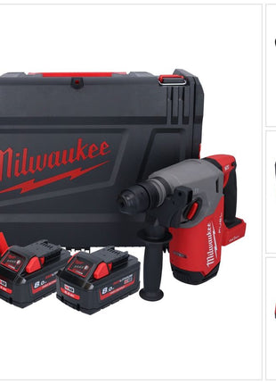 Martillo combinado a batería Milwaukee M18 ONEFHX-802X 18 V 2,5 J SDS-Plus sin escobillas + 2x batería 8,0 Ah + cargador + caja HD